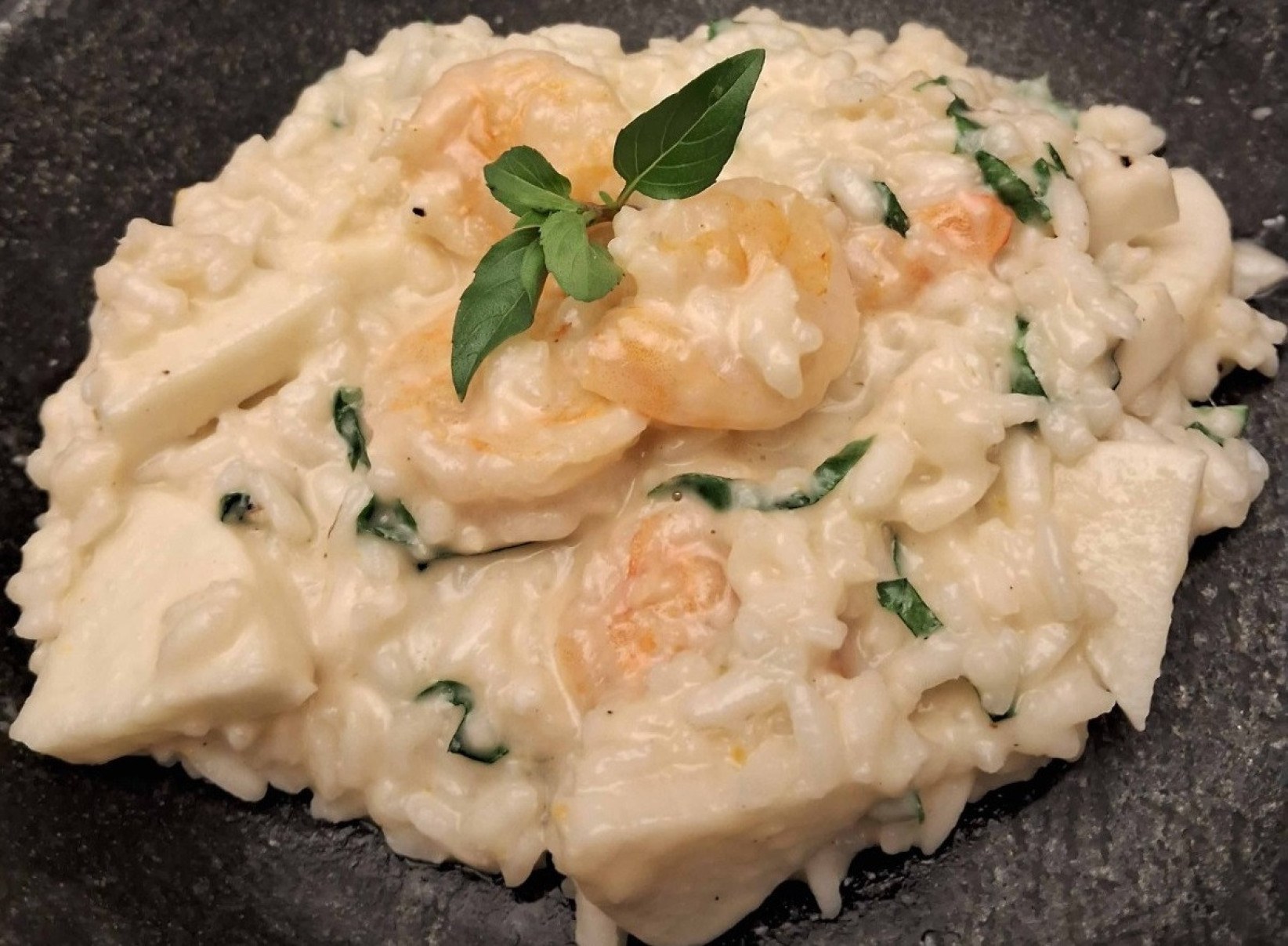 Risoto de camarão com palmito pupunha e agrião do restaurante Vino! Cidade Nova